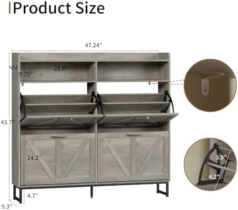 Xixini Shoe Storage Cabinet with 4 Flip Drawers, Entryway Shoe Rack, Grey - Image 2