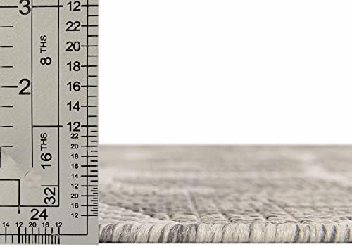 Unique Loom Outdoor Coastal Collection Area Rug - Ahoy (5' 3" Square, Gray/ Ivory) - Image 2