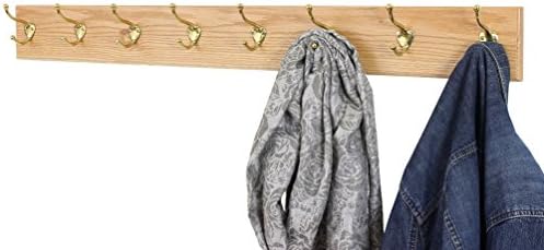 PegandRail Oak Wall Mounted Coat Rack with Solid Brass Hooks 4.5" Ultra Wide (Natural, 41" x4.5 with 8 Hooks) - Image 2