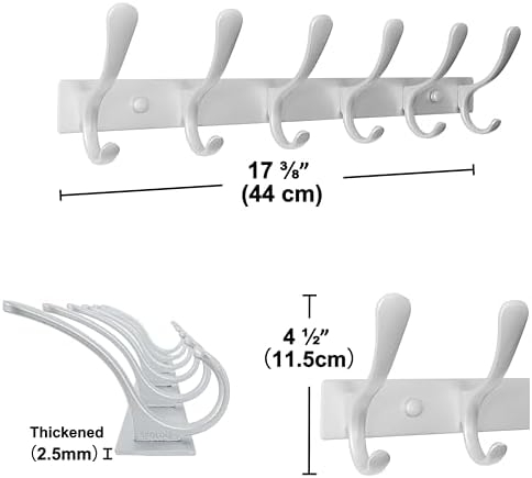 SKOLOO Coat Rack Wall Mounted - 6 Hooks, Pack of 2, Heavy Duty, Stainless Steel, Metal Wall Hanger, Sturdy Coat Hooks for Hanging Coats, Jacket, Clothes, Hat, Cold Light Silver - Image 5