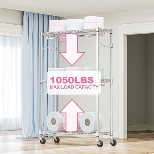 M MZG Heavy Duty Rolling Garment Rack 3 Tiers Adjustable Wire Shelving Clothes Rack with 2 Rods and Side Hooks,Storage Closet Clothing Rack with Wheels Chrome 15.7" D x 45.3" W x 79.6" H - Image 5
