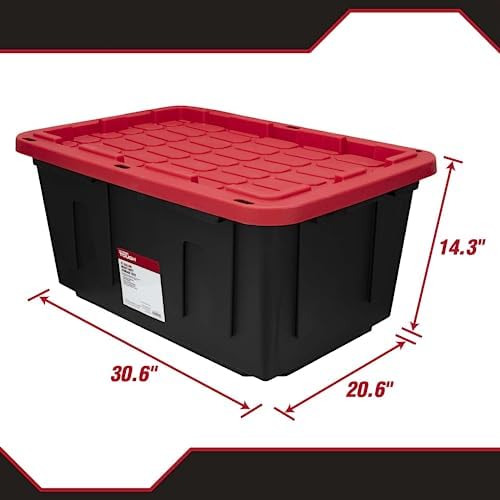 MioeDi 27 Gallon Stackable Snap Lid Plastic Storage Bin Container, Black with Red Lid, Set of 4, Black/Red - Image 4