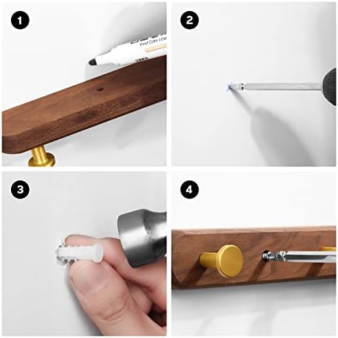 Wall Mounted Coat Rack, Metal Wood, with 5 Hooks - Image 3