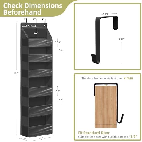 Over Door Organizer with 6 Extra Large Pockets 12 Side Pockets, Sturdy Closet Storage Rack, Hanging Storage Organizer with Clear Window for Shoes, Diaper, Bedroom, Bathroom, Black, 3-Pack - Image 2