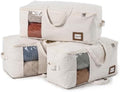 Cotton Canvas Storage Bags for King/Queen Comforters, Bedding, 3Pack, Beige by Vailando