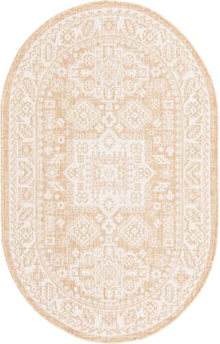 Rugs.com - Outdoor Aztec Rug – 3' 1 x 5' 3 Oval Natural Indoor/Outdoor Rug – Weather Resistant Flatweave for Patio, Deck, and Porch - Image 3