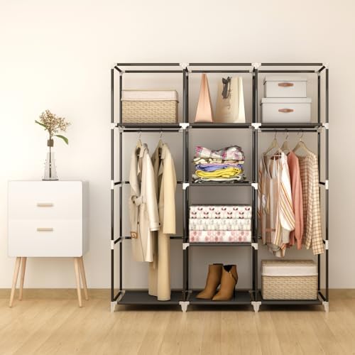 51" Portable Wardrobe Closet, Clothes Organizer, 8 Shelves 2 Rods, Black - Image 7