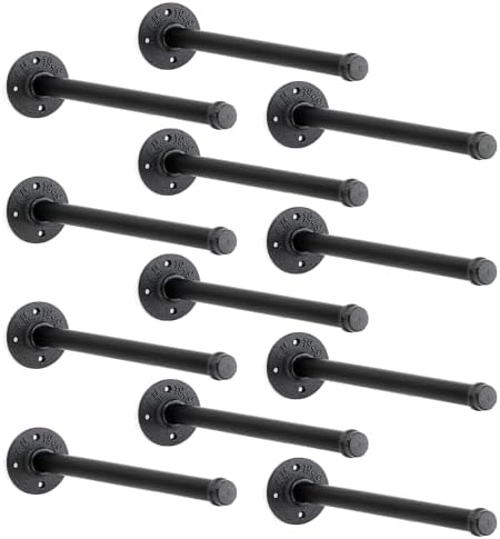12 Inch Black Industrial Pipe Floating Clothing Rack Wall Mounted, 12 Pack by HomeExpert