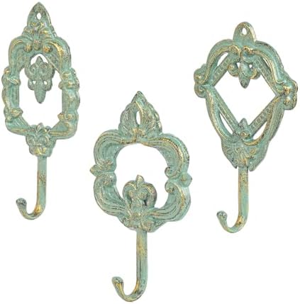 Sungmor Set of 3 Decorative Cast Iron Wall Hooks - Vintage Green by Sungmor