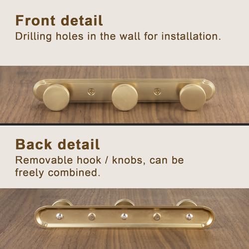 Goo-Ki 1 Pack Champagne Bronze Coat Rack Wall Mount Heavy Duty, Towel Rack Zinc Alloy Coat Hooks Wall Mounted for Hanging Bag Hat Clothes - Image 3