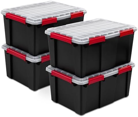 Sterilite 4-Pack Gasket Box, Stackable Plastic Storage Containers with Lids, 20 Gallon - Large Organizer Bin Boxes for Home, Cabinet, Closet, and Garage Organization by Sterilite