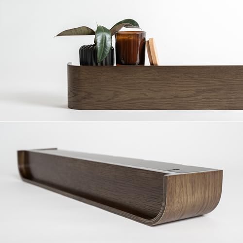 Kazai. Wall-Mounted Coat Rack 'Toke' - Modern Design Coat Rack with Hidden Wall Hooks - Solid Wood Veneer Panel Coat Hanger - Oak, Dark - Image 5