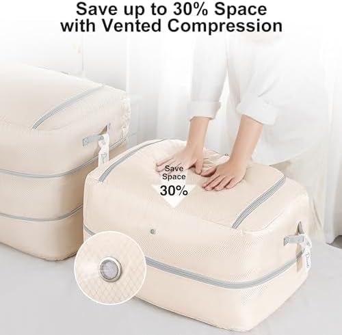 Comforter Storage Bag - 110L Large Capacity Blanket Storage Bags 2-Layer Ultra Space Saving Self Compression Organizer, Washable Compression Bags for Storage Comforter Blanket, 6-Pack, Beige - Image 3