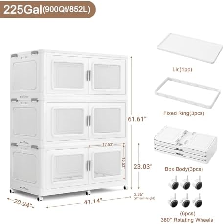 BROVIEW 225Gal Extra Large Storage Bins with Lid and Wheels, White, 3 Pack - Image 2