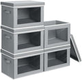 Homsorout Large Storage Bins with Lids - Stackable Cube Bins for Closet, 5 Pack Clear Windows Fabric Organizer Bins, Home Organizers and Storage for Clothes, CD, Towels, Grey by Homsorout