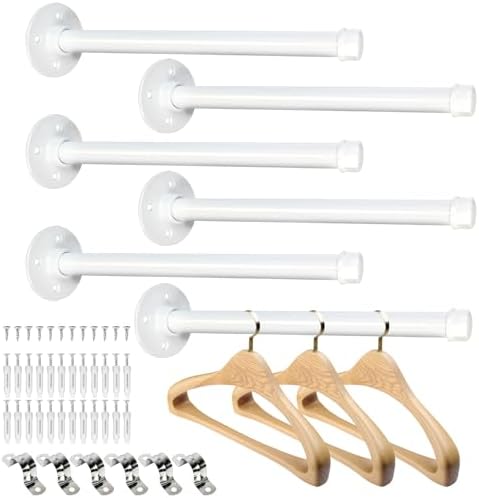 Pintuson 6 PCS Industrial Pipe Clothes Bar 12 Inch - Pipe Clothing Rack Wall Mount - Face Out Closet Rods for Hanging Clothes Commercial Retail Boutique Laundry Shirt Display - White by HOME