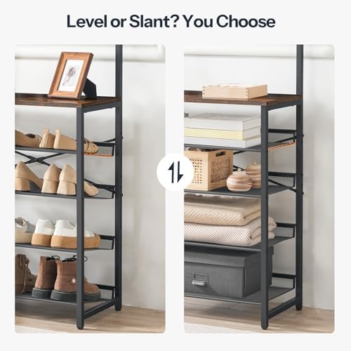 HOOBRO Hall Tree with Bench, Entryway Coat Rack with Shoe Rack, 39.4" Shoe and Coat Rack, 5 Tier Shoe Storage Organizer with Oxford Fabric Side Pockets, Adjustable Mesh Shelves, Rustic Brown BF76MT01 - Image 6