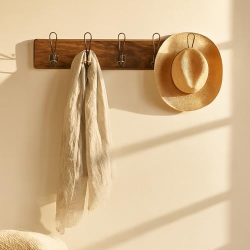 Coat Rack Wall Mount, Reclaimed Wood Board 24 Inch, 5 Bronze Hooks, Natural - Image 4