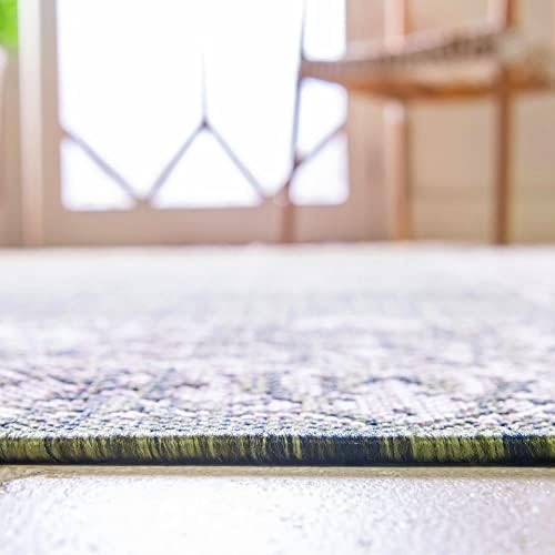 Unique Loom Outdoor Border Collection Area Rug - Floral Border (5' 3" Square, Green/ Ivory) - Image 3