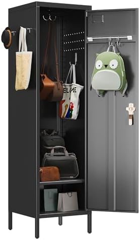 SUPEER 1-Door Metal Locker with Lock, Pegboard, Hooks and Hanging Rod by SUPEER