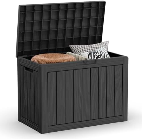 LAUSAINT HOME 45 Gallon Resin Deck Box, Package Delivery Box with Lockable Lid, Waterproof Outdoor Storage Box For Garden Tools, Patio Cushions(45 Gallon,Black) by LAUSAINTHOME