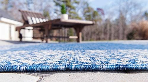 Unique Loom Outdoor Border Collection Area Rug - Floral Border (6' 1" x 9' Rectangle, Blue/ Ivory) - Image 4