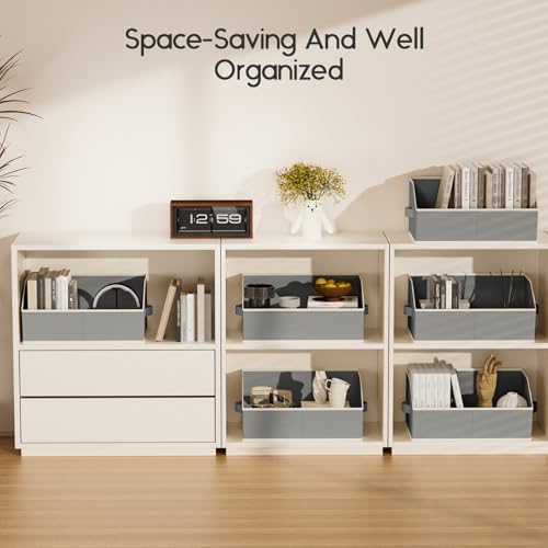 Homsorout Large Closet Organizers and Storage Bins - 8 Pack Trapezoid Storage Baskets for Shelves, Foldable Fabric Baskets with Handles Ideal for Closet, Basket, Wardrobe and Shelf Storage, Grey - Image 7