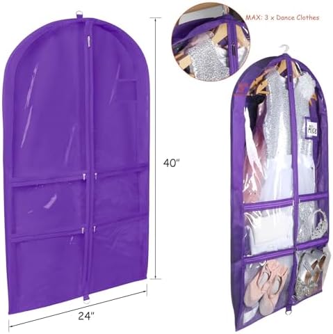 Syeeiex 40 Inch Clear Dance Costume Garment Bag, Purple, 5 Pack - Image 5