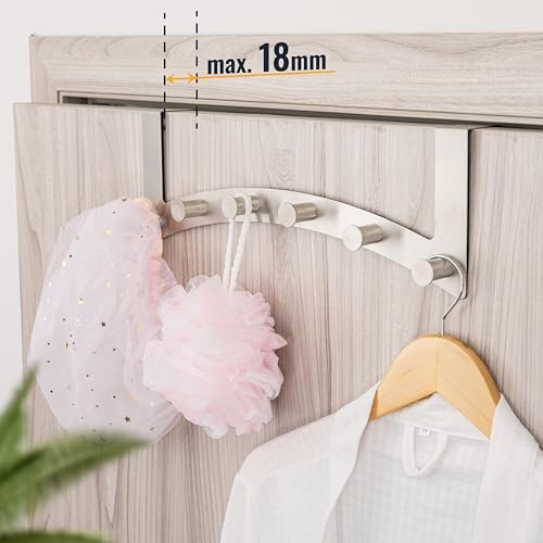 RICOO Over Door Hooks Hanger - Heavy Duty Door Hanger with 6 Hooks, Stainless Steel Over Door Hook Rack for Coats, Hats, Bags, Clothes, Towels - MH027S-6, 1 Piece - Image 4