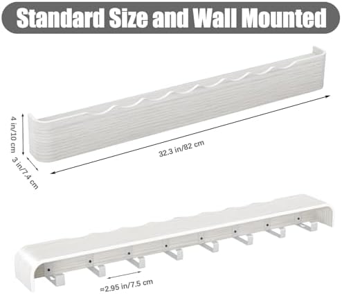Coat Rack Wall Mount with Shelf 8 Hidden Hooks Modern Wooden Key Holder Entryway Organizer for Hallway Bedroom Bathroom Home Decor Storage for Hanging Coats Hats Bags Towels, Wave-Shape White - Image 3