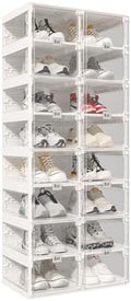 ANTBOX Foldable Shoe Rack,Shoe Organizers for Closet Plastic Shoe Storage Box Space Saving for Entryway, Large Sturdy Stackable Sneaker Cabinet Bins with Magnetic Clear Door 8 Tiers 16 Pairs by ANTBOX