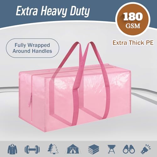 12 Pack Extra Heavy Duty Large Moving Bags with Strong Zipper, Pink - Image 2