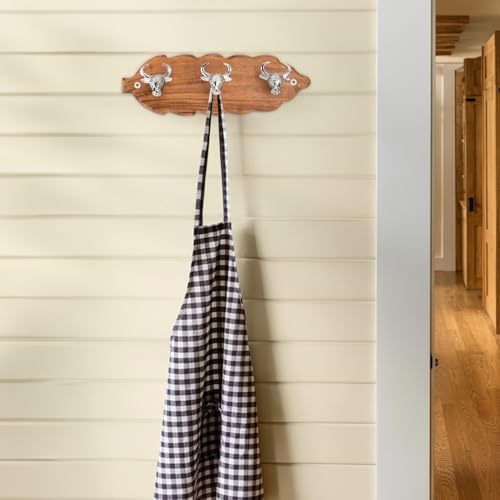 Elegant Wall-Mounted Coat Rack with 3 Polished Nickel Bull Head Hooks – Solid Wood Base, Decorative Hook Rail for Hats, Jackets, Keys & Bags – Sturdy Entryway & Mudroom Organizer - Image 4