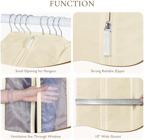 Univivi 40 Inch Cloth Garment Bags for Hanging Clothes 2 Pack, Beige - Image 2