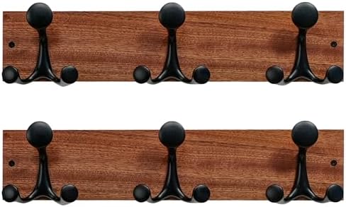 SKOLOO 17-Inch Wood Coat Rack Wall Mount with 3 Triple Hooks - Ideal for Family Entrances, Classrooms, and Pet Supplies Storage - Perfect Coat Hooks for Wall,Mahogany (Sapele), Pack of 2 by SKOLOO