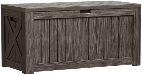 Greesum Outdoor Storage Box 120 Gallon Storage Bin with Lid for Patio Furniture, Garden Tools, Pool Supplies, Lockable, Waterproof and UV Resistant, Dark Brown by BuynowfromGreesum
