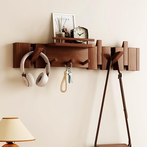 Wall Mounted Piano Key Hanger | Flip Style Hook | Entrance Wall Art Hook, Made of Oak Wood (3 Times Painted, 4 Times Polished) (Fence Walnut, 8Hooks) by FleiSleep