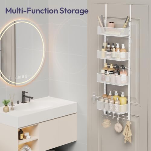 SWTYMIKI Over the Door Purse Organizer - Wall Mounted Purse Rack with 4 Adjustable Metal Basket and 6 Hooks, Hanging Bag Rack for Handbag Organizer, Bag Storage Can Use As 1/2 Part, for Door - Image 5