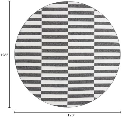 Unique Loom Outdoor Striped Collection Area Rug - Striped (10' 8" Round, Charcoal/Ivory) - Image 2