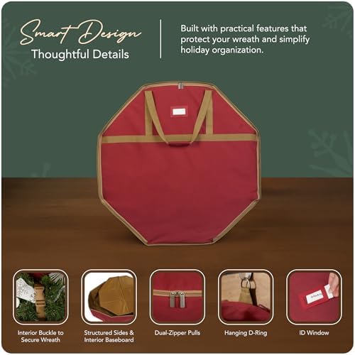Covermates Deluxe Wreath Storage Bag, 36" Diameter x 8" H, Red - Image 4