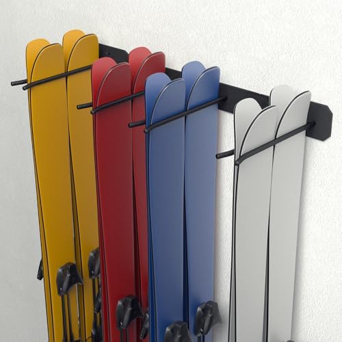 Heavy Duty Ski Storage Racks, Holds 8 pairs of skis | Wall Mount for Home&Garage | Modular Design | Rubber Cover | Holds Up to 300lbs - Image 7