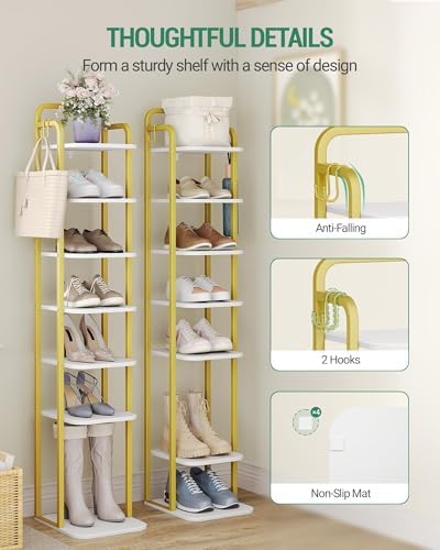 Hzuaneri 8 Tiers Vertical Shoe Rack, Tall Shoe Shelf with 2 Hooks - Image 3