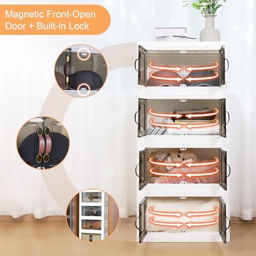 MOONEDGE 140QT Stackable Plastic Storage Bins, 4-Tier Foldable Cabinet - Image 4