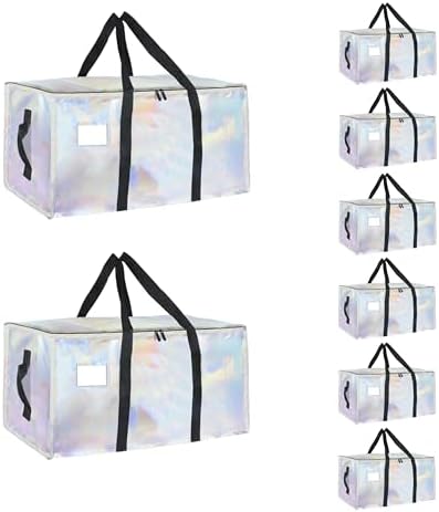 8 Pack-Extra Large Heavy Duty Moving Bags - Waterproof Storage Totes with Handles & Zippers, Foldable for College Dorm, Storage (Shiny Color) by Unknown