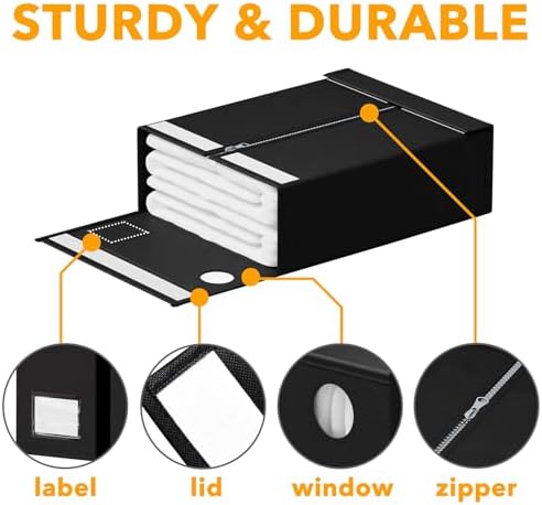 SpaceAid 10 Pack Bed Sheet Organizers and Storage, Foldable Sheet Organizer for Linen Closet, Sheets Set Folder Keeper with Window XL (Queen & King Size) Organizing Bedding Container, Black - Image 6