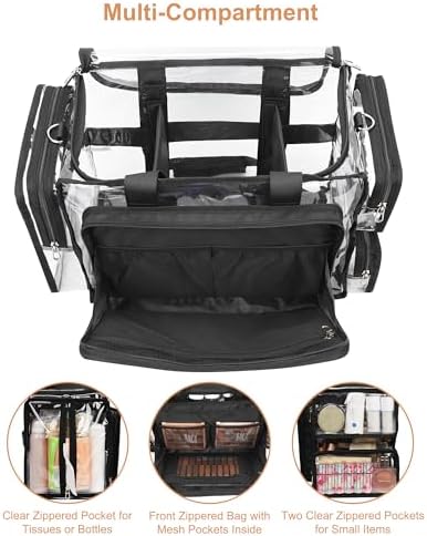 Relavel Clear Makeup Bag Extra Large Makeup Artist Kit Set, Cosmetic Storage Organizer Hair Stylist Traveling Bag, Transparent Tote Duffle Beach Toiletry Bag with Adjustable Dividers & Shoulder Strap - Image 4