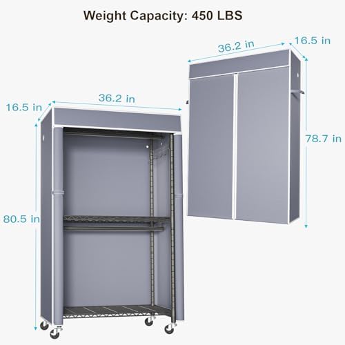 FUTASSI Black Clothing Rack with Grey Cover, P1C Rolling Closets - Image 5