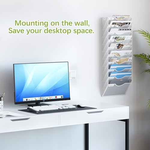 EasyPAG 10 Pocket Mesh Wall File Organizer, Hanging Paper Folder Holder with Classify Label, Vertical Wall Mount Mail Organizer for Office Home Classroom, White - Image 2