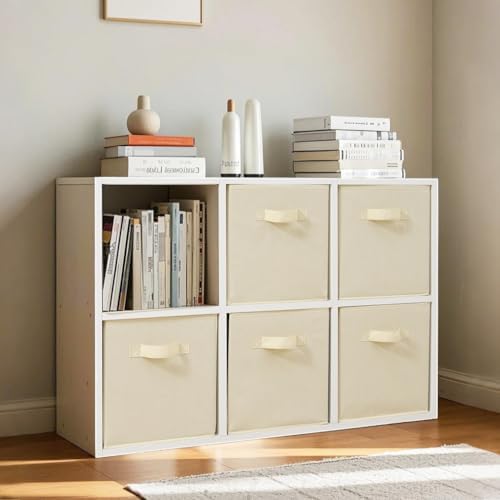 Easi Storage Cubes, 11 Inch Fabric Storage Bins, Set of 6, Foldable Collapsible Cube Organizer with Handles, Closet Shelves Office Nursery Storage, Cubby Storage Bins for Toys Clothes Books, Beige - Image 2
