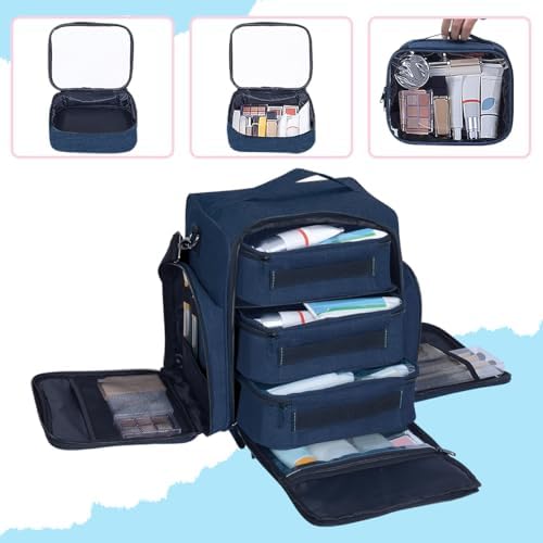 Large Makeup Bag Organizer with 3 Inner Removable Pouches,Blue - Image 4
